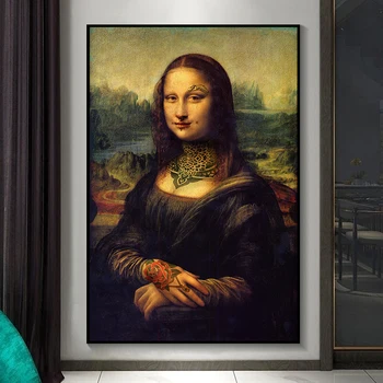 Juokinga Meno Tatuiruotę Mona Lisa Drobės Paveikslai Bloga Mergaitė Sienos Menas, Plakatų ir grafikos Da Vinci Žinomų Paveikslų Namų Dekoro
