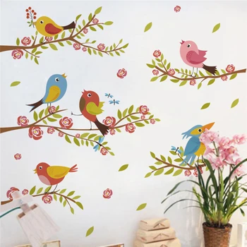 Juokingi paukščių, filialas gėlių sienų lipdukai vaikų kambariai namų dekoro animacinių filmų gyvūnų sienų lipdukai pvc jam prilygintą išsilavinimą meno 