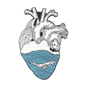 Jūros Bangų Apkabinti Katės Rankas Drąsus Širdies Emaliuota Segė Pin Menas, Medicina Anatomija Širdies Metalo ženklelis Atlapas pin Širdies Papuošalai draugais