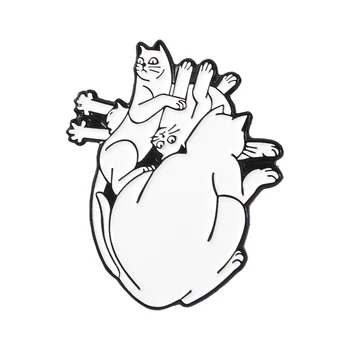 Jūros Bangų Apkabinti Katės Rankas Drąsus Širdies Emaliuota Segė Pin Menas, Medicina Anatomija Širdies Metalo ženklelis Atlapas pin Širdies Papuošalai draugais