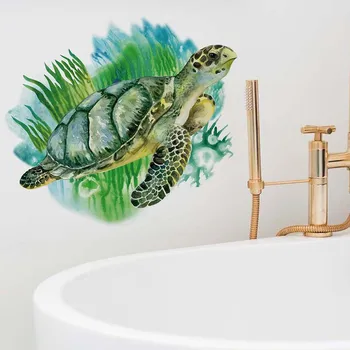 Jūros dumbliai, Jūros vėžlių Siena Lipdukas vonios kambarį fone, dekoracijos tapetai Kūrybos gyvūnų lipnios etiketės