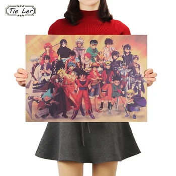 KAKLARAIŠTIS LER Japonų Anime Simbolių Kolekcija Plakatas Klasikinių Animacinių filmų Kraft Popieriaus, Dekoratyviniai Paveikslai Sienų Lipdukai 50*35cm
