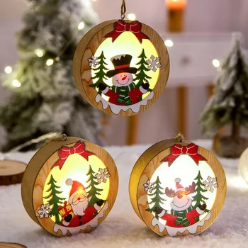Kalėdų Papuošalų, Medinių Kabo Pakabukas LED Šviesos Santa Claus ir Kalėdų Dekoracijas Namuose Medžio Dekoro Vaikams Dovanų Medžio Amatai