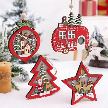 Kalėdų Papuošalų, Medinių Kabo Pakabukas LED Šviesos Santa Claus ir Kalėdų Dekoracijas Namuose Medžio Dekoro Vaikams Dovanų Medžio Amatai