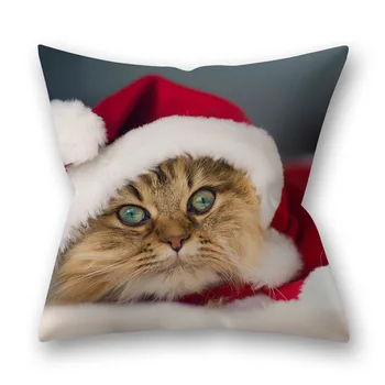 Kalėdų Red Hat Kačių ir Šunų Įprotis 45*45cm Pagalvėlė Padengti Poliesterio Dekoratyvinis Užvalkalas NewYear Sofa Namo Automobilių PillowCover 41032