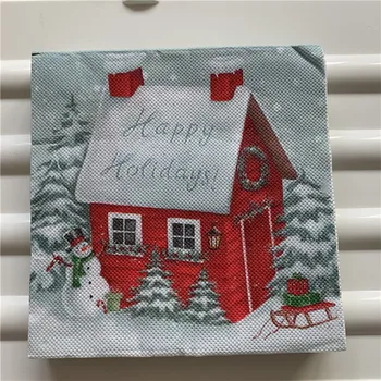 Kalėdų servetėlės popierinės elegantiškas audinio Kalėdos sniego žmogus, automobilis, namas pilis nosinė, dekupažas vestuvių, gimtadienio mielas dekoras