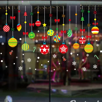 Kalėdų spalvos kamuolys puošyba, Sienų Lipduko Miegamojo kambarį Stiklo lango, už namų puošybos meno, Lipdukai, tapetai, Kalėdų