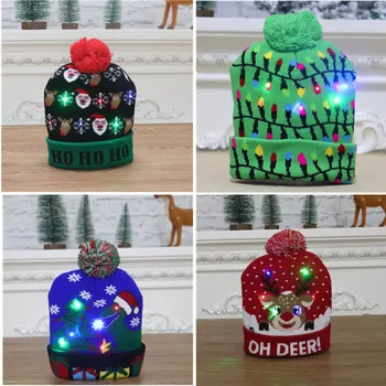 Kalėdų Šviesos Iki Megzti Skrybėlę LEDChristmas skrybėlę beanie skrybėlių Megztinis manžetai megzti skrybėlę Šviesą Skrybėlę Kalėdų Dovana Vaikams Kalėdos