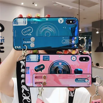 Kamera, Telefono dėklas, skirtas Samsung Galaxy A10 A20 A30 A50 A60 A70 Blizgus, Minkštas Silikoninis Galinio Dangtelio Coque su Dirželiu Apyrankės Virvelės