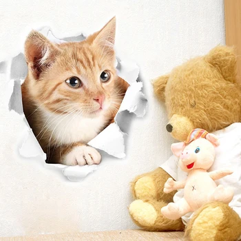 Karšto 3D Mielas Kačiukas Closestool Lipdukas Vaikams Miegamojo Sienos Deocration Katė Animacinių filmų Šaldytuvas Lipdukas