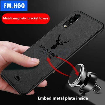 Karšto Audinio Tekstūra Elnias 3D Minkštos TPU Magnetinio Automobilių Case for Samsung Galaxy A20 įmontuotas Magnetas Plokštė Atveju A30 A40 A50 A70 Dangtis