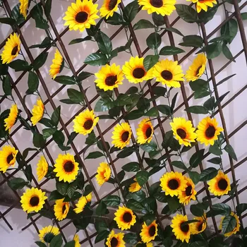 Karšto Dirbtinės Gėlės Saulėgrąžos Vynuogių Didelis Saulės Gėlės Vingiuotų Juostelių Kabinti DecorRattan Gėlių Sode Sienų apdaila