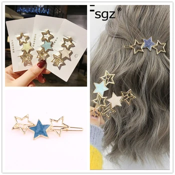 Karšto Ins Korėjos Mergaičių Plaukų Segtukai Prabanga Metalo Aukso Žvaigždė Forma Hairgrips Tapybos Vientisos Spalvos Kutais, Plaukų Clips Plaukų Aksesuarai