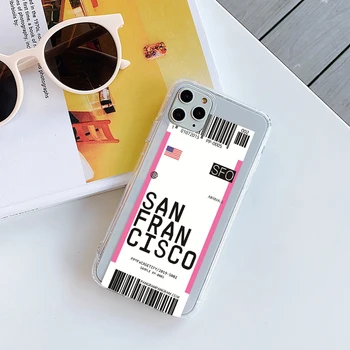 Karšto ins lėktuvų bilietai, raidė Miesto Etiketė brūkšninį kodą, Telefono dėklas Skirtas iPhone 11 12 Pro Xs MAX XR X 7 8 plius SE2 Aišku, minkštas silicon Cover