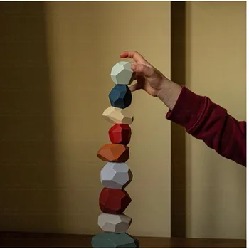 KARŠTO Mediniai Vaivorykštė Akmens Jenga konstruktyvaus Švietimo Žaislai Šiaurės Stiliaus Krovimas Žaidimas Vaikų Žaislai Balansas Medinis Žaislas