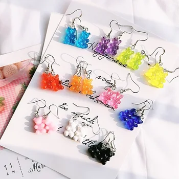 Karšto pardavimo auskarai su rainbow gummy bear minkštas mielas mergina auskarai su derva, maisto ausies segtukas moterų auskarai mergaitę dovanos