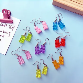Karšto pardavimo auskarai su rainbow gummy bear minkštas mielas mergina auskarai su derva, maisto ausies segtukas moterų auskarai mergaitę dovanos