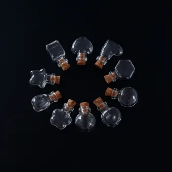 Karšto Parduoti 10 Formos Mini Stiklo Buteliai Key Chain Pakabučiai Mažųjų, Norinčių Buteliai Su Kamštienos Buteliuką Menų Stiklainius Už Apyrankės Dovanos