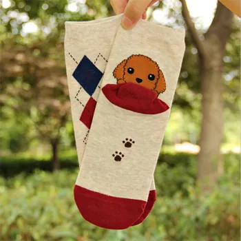 Karšto parduoti! moterų kojinės medvilnės rudens-žiemos spalvinga juostele gyvūnų kojinės panele ir moterų juokingas animacinių filmų šuo kojinių