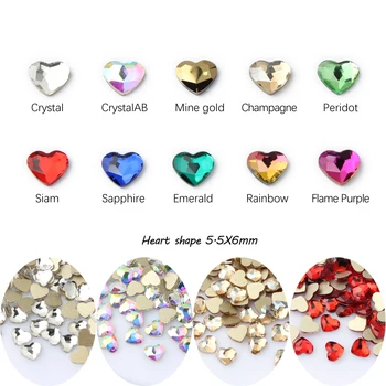 Karšto širdies formos nagų dailės cirkonio 11 spalvų išskirtinį krištolo akmens dydžio dviejų stilių 30pcs / 100vnt 3D nagų apdaila