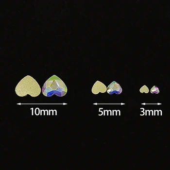 Karšto širdies formos nagų dailės cirkonio 11 spalvų išskirtinį krištolo akmens dydžio dviejų stilių 30pcs / 100vnt 3D nagų apdaila