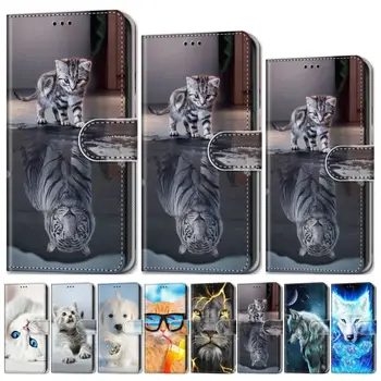 Katė, Tigras Vaikams Mielas Flip Case For Huawei Mate 30 Lite P Smart P20 Plius 30 Pro Nova 5i Enjoy7S 10 20 Z Animacinių filmų Padengti Piniginės D08F