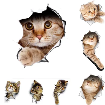 Katės 3D Sienų Lipduko Tualetas Lipdukai Skylę, Vaizdas Ryškus Šunys Vonios kambarys vidaus Apdailos Gyvūnų Vinilo Lipdukai Meno, Lipdukas plakatas