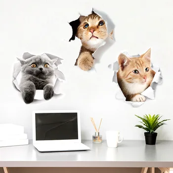 Katės 3D Sienų Lipduko Tualetas Lipdukai Skylę, Vaizdas Ryškus Šunys Vonios kambarys vidaus Apdailos Gyvūnų Vinilo Lipdukai Meno, Lipdukas plakatas