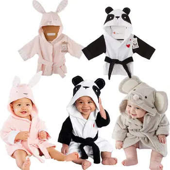 Kawaii Vilnos Sleepwear Skraiste Pavasario Žiemos Berniukas Mergaitė Gyvūnų Rūbeliai Pliušinis Baby Kūdikių Vonios Chalatas Panda