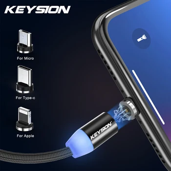 KEYSION 1M Magnetinio Krūvio Kabelis , Mikro USB Kabelis iPhone XR XS Max X Magnetas Įkroviklis USB C Tipo Kabelis LED Įkrovimo Laidas