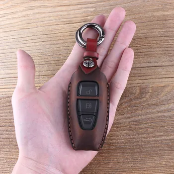 KEYYOU Keychain 3 Mygtuką, Oda Automobilių Klavišą Atveju Fob Klavišą Padengti Ford Focus C-Max, Mondeo 