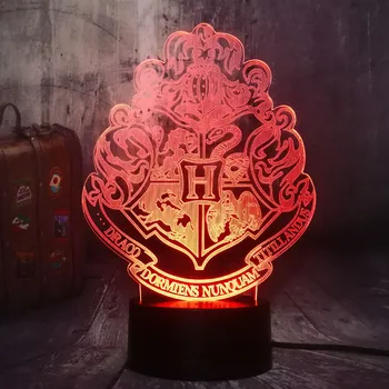 Kietas Filmo Gerbėjai HOGVARTSO Magijos Mokyklos Emblema, Logotipas, 3D iliuzija LED Naktį, Šviesą Nuotaiką Stalo Lempos Namų Dekoro Vaikams Žaislas Kalėdų Žibintas