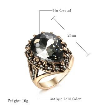 Kinel Boho Etninės Nuotaka Vestuvių Žiedas Crystal Antikos Aukso Spalva Didelis Akmuo Cirkonis Žiedai Turkijos Moterų Papuošalai