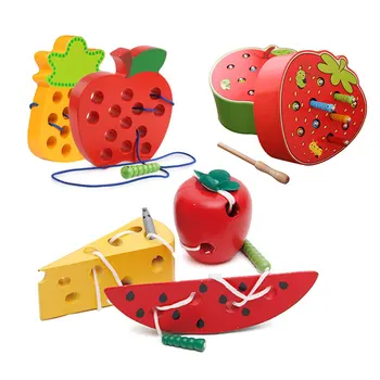 Kirminas Valgyti Vaisių, Styginių Montessori Ugdymo Mediniai Žaislai, Ankstyvo Mokymosi 3D Medinė Dėlionė Montessori Žaislai Vaikams Vaikiška Dėlionė