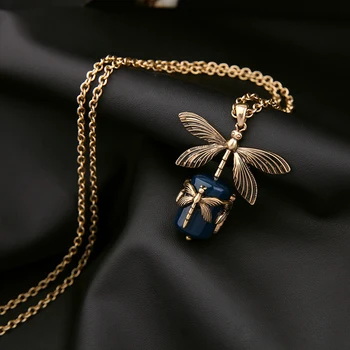 Kissme Derliaus Aukso Spalvos Lydinio Dragonfly Pakabukas Karoliai Moterų Ilgas Džemperis Grandinės Tamsiai Mėlyna Formica Karoliai Priedai