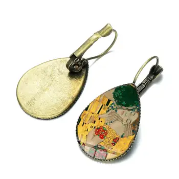 Klasikinio Gustav Klimt Bučinys Ašaros Auskarai Aukso Ašaros, Tapybos, Stiklo Kupolas Prancūzijos Kablys Vandens Lašas Tabaluoti Auskarai