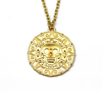 Klasikinis Karibų jūros Piratai aukso, Sidabro Spalva monetų Medallion Kaukolė Pakabukas Karoliai, 