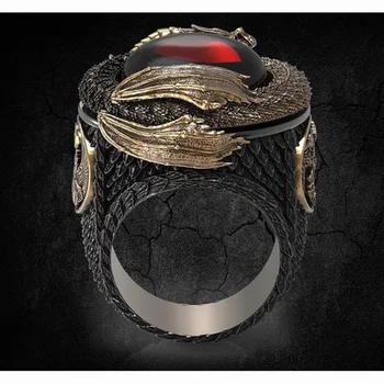 Klasikinis Vyrų Aukso Spalvos Drakono Žiedas, Papuošalų Mados Punk Stiliaus Raudona Krištolo, Nerūdijančio Plieno Žiedai, Vyrų Grupė-Geriausia Dovana