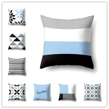 Klasikinis šviesiai mėlyna ir balta geometrinis modelis poliesteris pagalvę padengti sofos pagalvėlė padengti kėdė juosmens pagalvės, patalynės, pagalvių užvalkalai