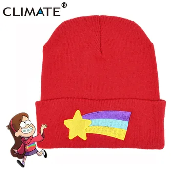KLIMATO Mabel Pušys Skrybėlę Mergaičių, Moterų Žiemos Raudona Kepuraitė Mabel grįžulo ratai Šilta Megzta kepurė Raudona Žvaigždė Anmation Gražus Red Hat