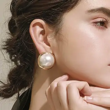 Korėjos Didelis Apvalus Imituojamas Pearl Stud Auskarai Moterims 2020 Naujas Klasikinis Elegantiškas Earings Bižuterijos Didmeninė