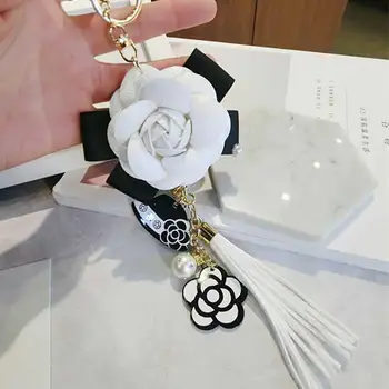 Korėjos Madinga Odos Maišas Camellia Keychain Ilgai Kutas Automobilių Pakabos, Gėlių Key Chain cc Elementas Papuošalų Kabykla