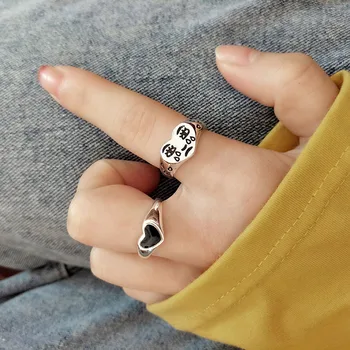 Korėjos Mados Verkia Širdis Žiedas Moterų, Mergaičių Madinga Vintage Atidarykite Reguliuojamas Žiedas Ypatingas Keičiamo Dydžio Žiedas Papuošalai