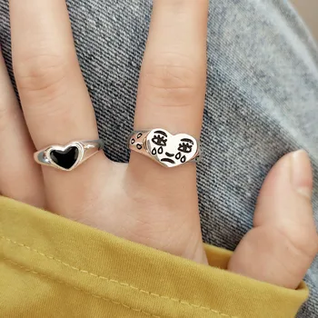 Korėjos Mados Verkia Širdis Žiedas Moterų, Mergaičių Madinga Vintage Atidarykite Reguliuojamas Žiedas Ypatingas Keičiamo Dydžio Žiedas Papuošalai