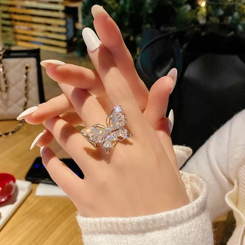 Korėjos Naujo Dizaino bižuterijos Prabanga Vario Inkrustacijos Cirkonis Žiedas Perdėti Drugelis Kokteilis Atidarymo Žiedas moterims