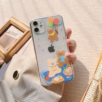 Korėjos Retro Saldus rudasis lokys mielas Telefono dėklas skirtas iPhone 12 11 Pro MAX X XR 7 8 Plius 12 mini 7Plus atveju Mielas Aišku, Silikoninis Dangtelis