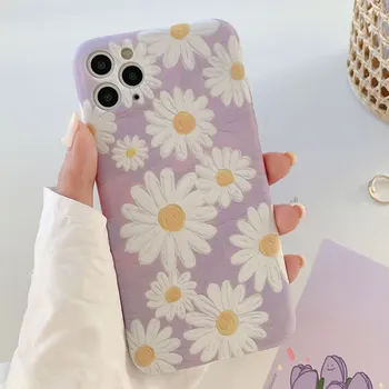 Korėjos Violetinė Daisy Telefono dėklas Skirtas Iphone 11 Pro Max Coque 7 8Plus X XS MAX XR Gėlių Minkšto Silicio rubisafe Galinį Dangtelį Įmontuotas Atvejais