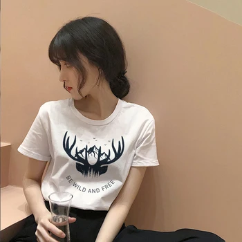 Kosminės tikėjimo Harajuku vasaros moterų nauja ins mados animacinių filmų atspausdintas laiškas trumparankoviai laisvalaikio T-shirt marškinėliai, S-2XL