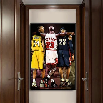 Krepšinio Žvaigždė Kobe Bryant Plakatai Michael Jordan Nuotrauką Lebronas Jamesas Animacinių Filmų Drobė Spausdina Meno Plakatas Spaudinių Namų Sienų Dekoras