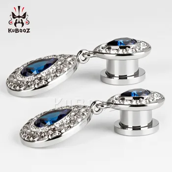Kubooz auskarų mėlyna kristalų tabaluoti nerūdijančio plieno ausų auskarų, kūno papuošalų, išsiplėtimo žvakės ir tunelių pora pardavimo 2vnt daug